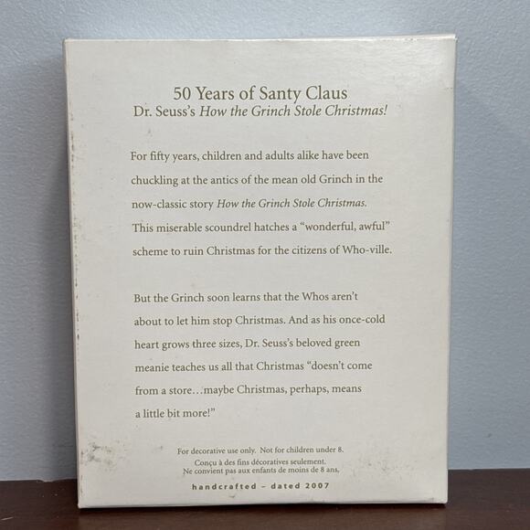 2007 Hallmark Ornament 50 YEARS OF SANTY CLAUS How Grinch Stole Christmas In Box - Picture 2 of 7